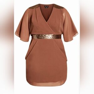 City Chic Copper Sequin-Waist Mini Dress